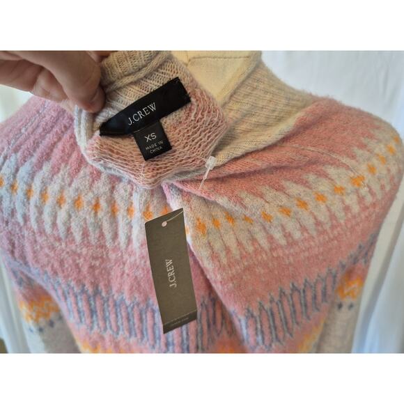 New J Crew Fair Isle Yoke Wool Alpaca Blend Pink Womens Sweater XS - Picture 8 of 9